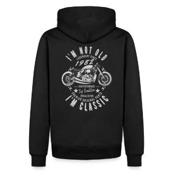 I'm not old, I'm classic. Legendary since 1982. - Männer Premium Bio Hoodie - Schwarz - Hinten - Nico (187cm)
