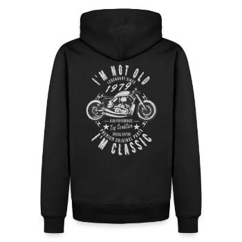 Je ne suis pas vieux, je suis classique. Legendary since 1979. - Sweat à capuche Premium bio Homme - noir - Dos - Nico (187cm)
