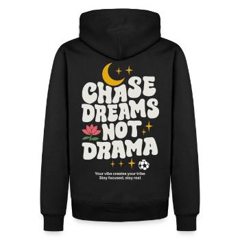Poursuivre les rêves et non le drame – Dicton motivant : Design - Sweat à capuche Premium bio Homme - noir - Dos - Nico (187cm)