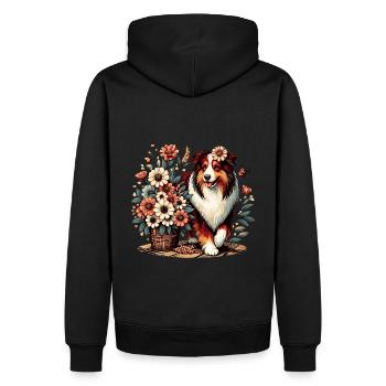 Australian Shepherd Cottage Core Blumen red tri - Männer Premium Bio Hoodie - Schwarz - Hinten - Nico (187cm)