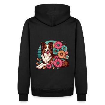 Border Collie Rétro Pastel Floral Rouge Marron - Sweat à capuche Premium bio Homme - noir - Dos - Nico (187cm)