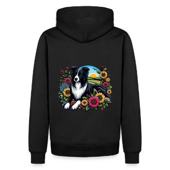 Border Collie Cottage Core Blumen - Männer Premium Bio Hoodie - Schwarz - Hinten - Nico (187cm)