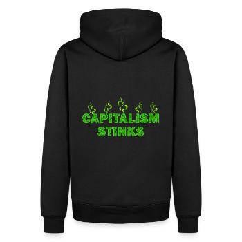 Kapitalismus stinkt - Männer Premium Bio Hoodie - Schwarz - Hinten - Nico (187cm)