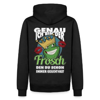 Ich der Frosch den Du schon immer gesucht hast - Männer Premium Bio Hoodie - Schwarz - Hinten - Nico (187cm)