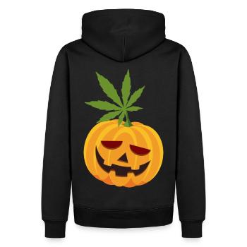 Breiter 420 Kürbis bekifft zu Halloween Lustig - Männer Premium Bio Hoodie - Schwarz - Hinten - Nico (187cm)