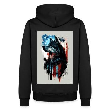 Wolf Design by ART8NS Art on Streetwear S 14of25 - Männer Premium Bio Hoodie - Schwarz - Hinten - Nico (187cm)