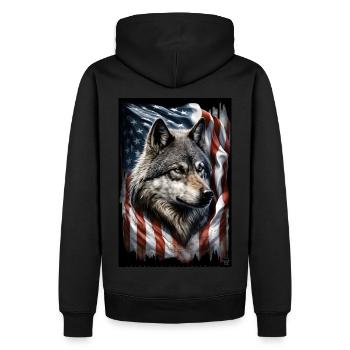 Wolf Design by ART8NS Art on Streetwear S 06 2of25 - Männer Premium Bio Hoodie - Schwarz - Hinten - Nico (187cm)