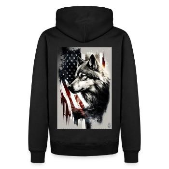 Wolf Design by ART8NS Art on Streetwear S 20of25 - Männer Premium Bio Hoodie - Schwarz - Hinten - Nico (187cm)
