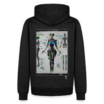 FEMALE ROBOT BLUEPRINT - par ArtBirdy - Sweat à capuche Premium bio Homme - noir - Dos - Nico (187cm)