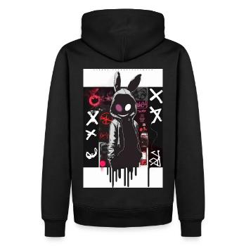 Bunny Graffiti Design by ART8NS Art ON Streetwear - Männer Premium Bio Hoodie - Schwarz - Hinten - Nico (187cm)
