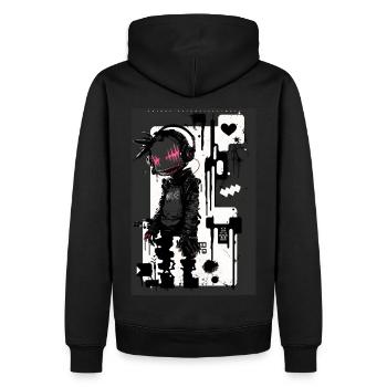 Cyberpunk by ART8NS - Art ON Streetwear - Männer Premium Bio Hoodie - Schwarz - Hinten - Nico (187cm)