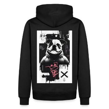 Bulldog par ART8NS - Art ON Streetwear - Sweat à capuche Premium bio Homme - noir - Dos - Nico (187cm)