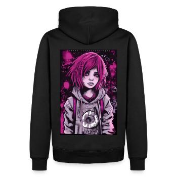 Pink Cyberpunk Girl ART8NS - Art ON Streetwear - Sweat à capuche Premium bio Homme - noir - Dos - Nico (187cm)