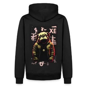 Bulldog par ART8NS - Art ON Streetwear - Sweat à capuche Premium bio Homme - noir - Dos - Nico (187cm)