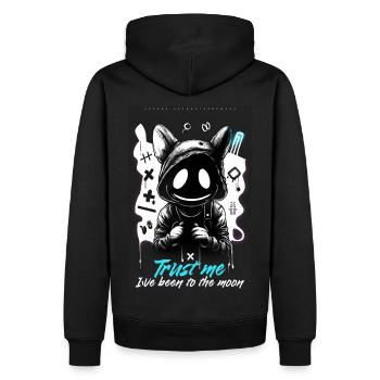 Trust me by ART8NS Art ON Streetwear - Männer Premium Bio Hoodie - Schwarz - Hinten - Nico (187cm)