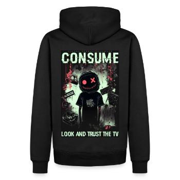 Consume by ART8NS - Art ON Streetwear - Männer Premium Bio Hoodie - Schwarz - Hinten - Nico (187cm)