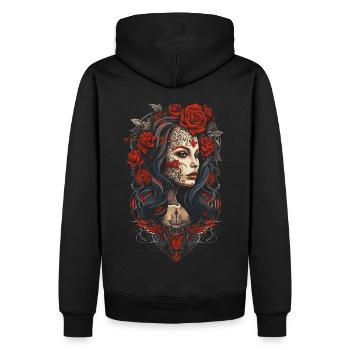 Frauen und Rosen - Männer Premium Bio Hoodie - Schwarz - Hinten - Nico (187cm)