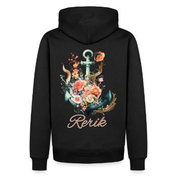 Rerik-Anker mit Blumen - Männer Premium Bio Hoodie - Schwarz - Hinten - Nico (187cm)