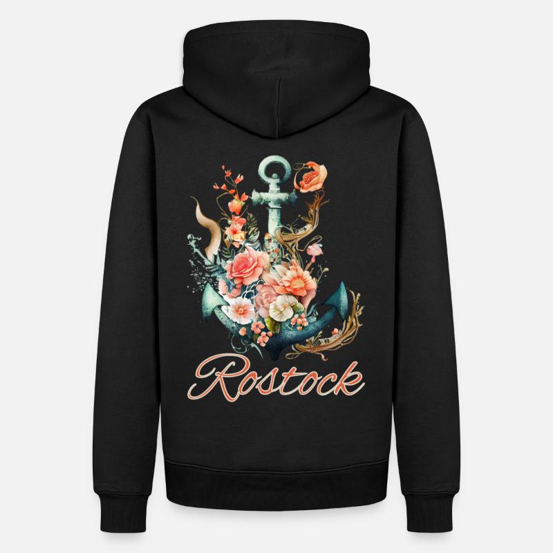 Ancre Rostock avec fleurs - Sweat à capuche Premium bio Homme - noir