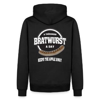 Une thüringer Bratwurst par jour éloigne la pomme - Sweat à capuche Premium bio Homme - noir - Dos - Nico (187cm)