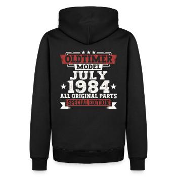 Oldtimer Juillet 1984 38ème Anniversaire Cadeau Hommes - Sweat à capuche Premium bio Homme - noir - Dos - Nico (187cm)