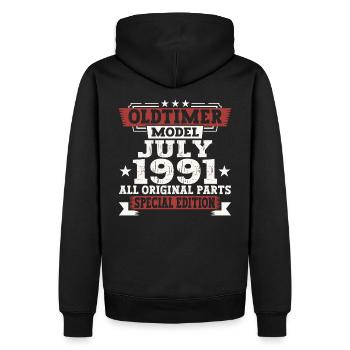 Oldtimer Juillet 1991 31ème Anniversaire Cadeau Hommes - Sweat à capuche Premium bio Homme - noir - Dos - Nico (187cm)