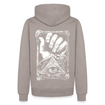 Oeil en pyramide rétro punk - Sweat à capuche Premium bio Homme - taupe - Dos - Nico (187cm)