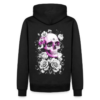 Totenkopf und Blumen - Männer Premium Bio Hoodie - Schwarz - Hinten - Nico (187cm)