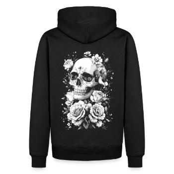 Totenkopf mit blumen schwarzweiss - Männer Premium Bio Hoodie - Schwarz - Hinten - Nico (187cm)