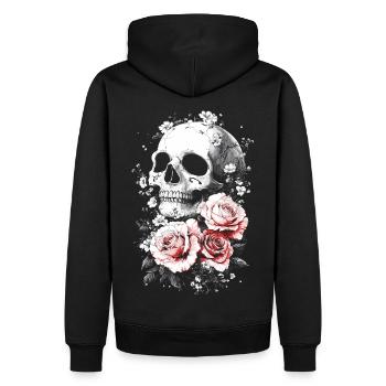 Crâne et os croisés avec des roses - Sweat à capuche Premium bio Homme - noir - Dos - Nico (187cm)