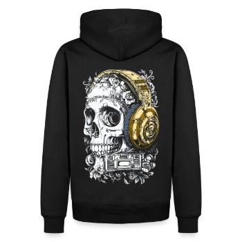 Schädel Musik Kopfhörer totenkopf - Männer Premium Bio Hoodie - Schwarz - Hinten - Nico (187cm)
