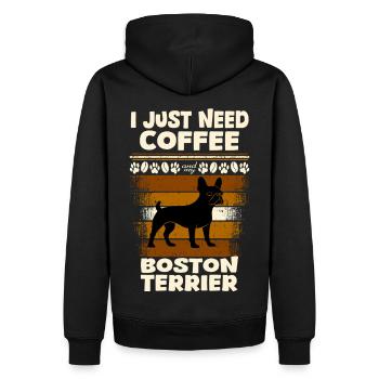 Hund Boston Terrier Kaffee - Männer Premium Bio Hoodie - Schwarz - Hinten - Nico (187cm)