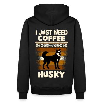 just need dog and coffee - husky - Men’s Premium Organic Hoodie - black - Back - Nico (187cm)