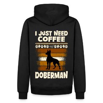 Doberman coffee - Men’s Premium Organic Hoodie - black - Back - Nico (187cm)