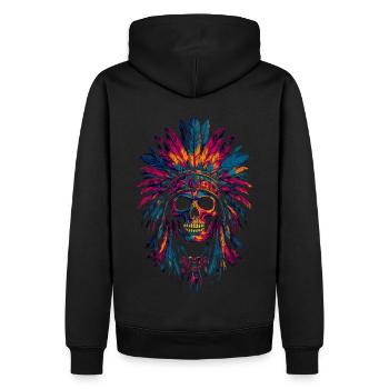 Skull Indian Feather Headdress - Men’s Premium Organic Hoodie - black - Back - Nico (187cm)