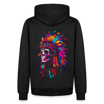 Skull Indian Totem Skull Feather Chief - Men’s Premium Organic Hoodie - black - Back - Nico (187cm)