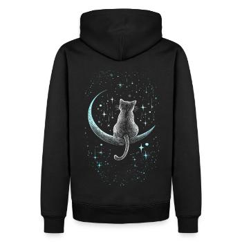 Chaton chat assis sur la lune sous les étoiles - Sweat à capuche Premium bio Homme - noir - Dos - Nico (187cm)
