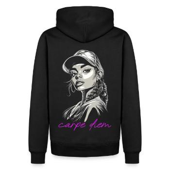 Carpe diem belle femme latina - Sweat à capuche Premium bio Homme - noir - Dos - Nico (187cm)