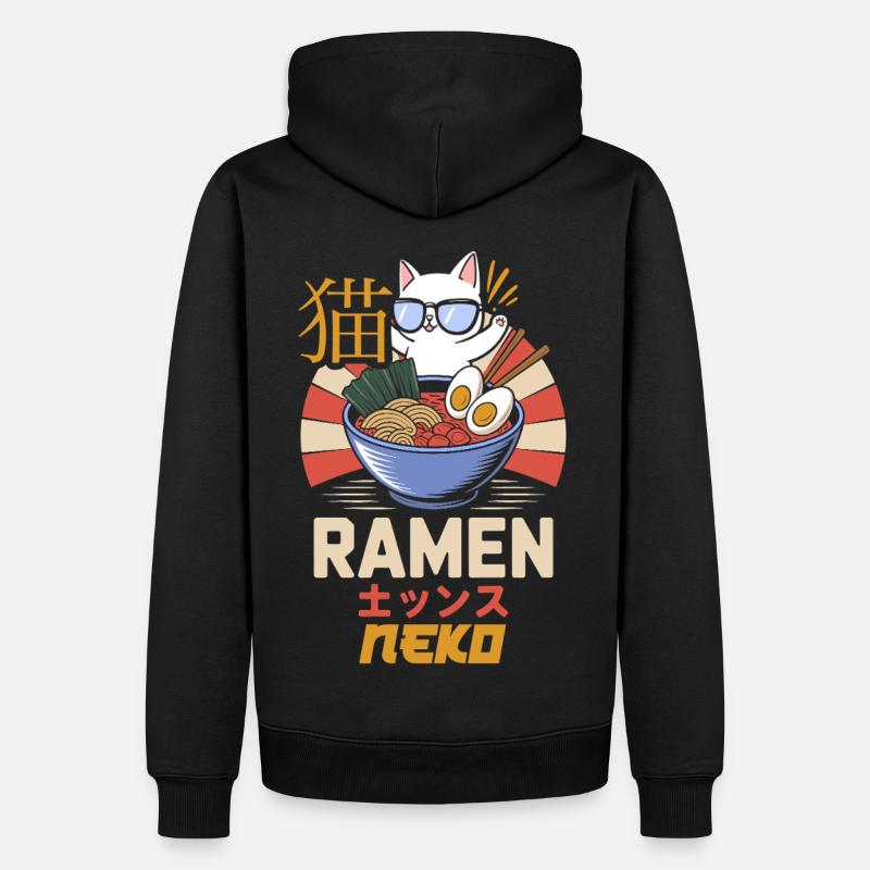 Ramen Cat - Japanese Script - Men’s Premium Organic Hoodie - black