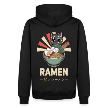 Ramen Katze japanisch - Männer Premium Bio Hoodie - Schwarz - Hinten - Nico (187cm)