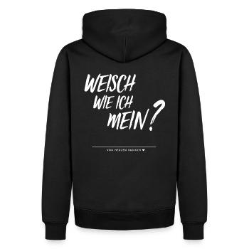 Weisch wie ich mein? - von herzen badisch - Männer Premium Bio Hoodie - Schwarz - Hinten - Nico (187cm)