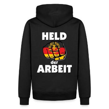 Held der Arbeit Ostalgie DDR - Männer Premium Bio Hoodie - Schwarz - Hinten - Nico (187cm)