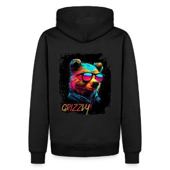 W RIZZ Bär - Männer Premium Bio Hoodie - Schwarz - Hinten - Nico (187cm)