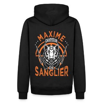 Maxime chasseur de sanglier Cadeau Humour Chasse - Sweat à capuche Premium bio Homme - noir - Dos - Nico (187cm)