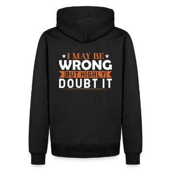 Confident Doubt Tee: Boldly Certain - Men’s Premium Organic Hoodie - black - Back - Nico (187cm)