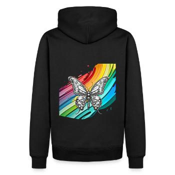 Steampunk Schmetterling mit Regenbogen Hintergrund - Männer Premium Bio Hoodie - Schwarz - Hinten - Nico (187cm)