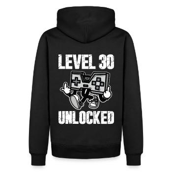 30 Anniversaire Niveau 30 Anniversaire débloqué 30 ans - Sweat à capuche Premium bio Homme - noir - Dos - Nico (187cm)