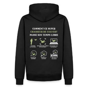 Chasseur de Colvert Chasse Humour Chassé - Sweat à capuche Premium bio Homme - noir - Dos - Nico (187cm)