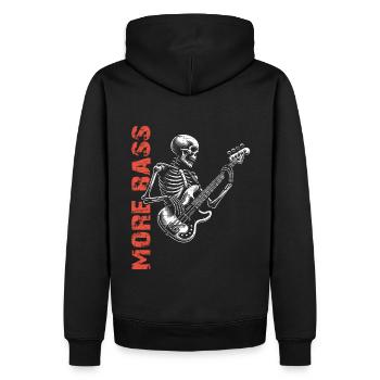 Skelett Skull mit Bassgitarre und Spruch Mehr Bass - Männer Premium Bio Hoodie - Schwarz - Hinten - Nico (187cm)