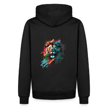 Schöner bunter Löwenkopf mit Spritzer - Männer Premium Bio Hoodie - Schwarz - Hinten - Nico (187cm)